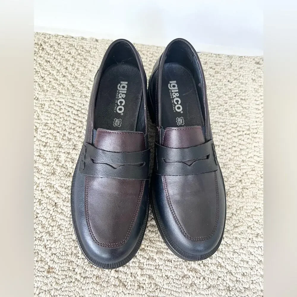 Igi & Co NWOB Italian leather loafers tri color dark academia classic preppy 37
